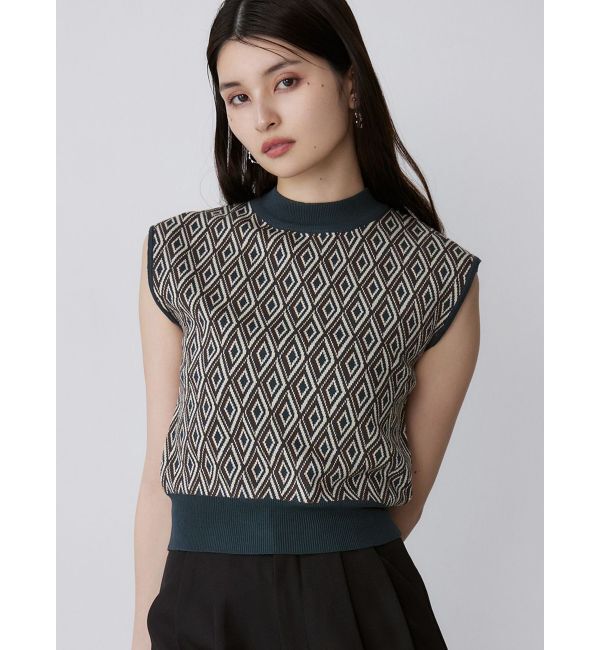 MURUA「ジオメトリックフレンチスリーブニットタンク」|ニット・セーター|グリーン