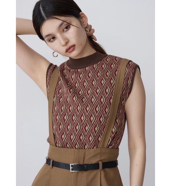 MURUA「ジオメトリックフレンチスリーブニットタンク」|ニット・セーター|ブラウン