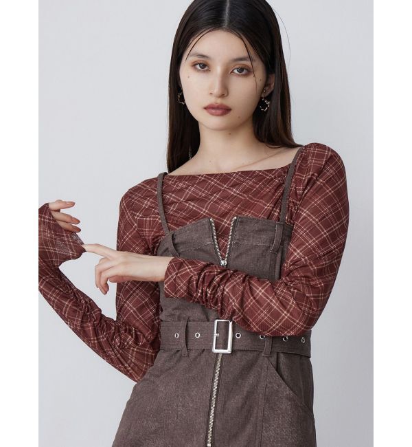 MURUA「チェックシアートップス」|Tシャツ・カットソー|ブラウン