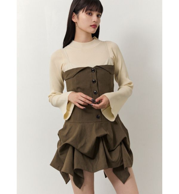 MURUA「タックバルーンミニジャンスカ」|ジャンパースカート|ブラウン