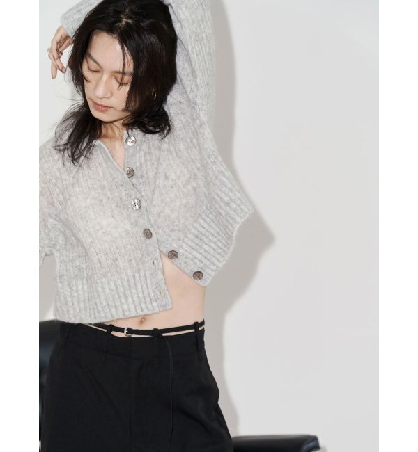Ungrid「【Htage】透かし編みショートニットカーディガン」|カーディガン|グレー