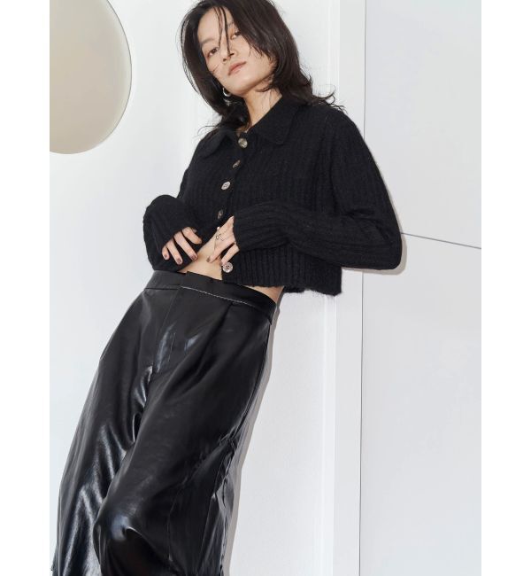 Ungrid「【Htage】透かし編みショートニットカーディガン」|カーディガン|ブラック