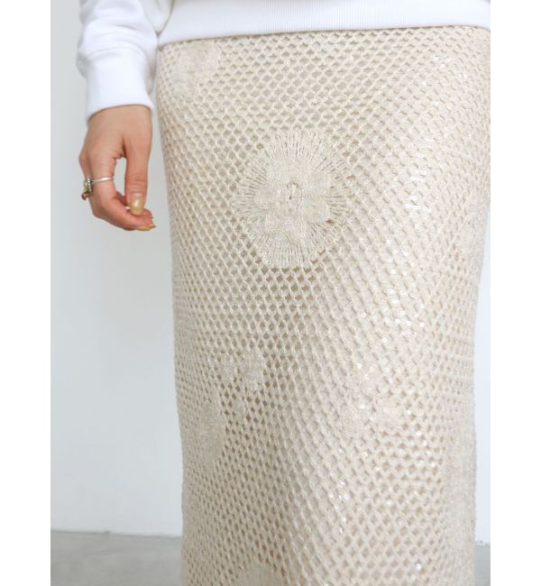 Ungrid「透かし編みスパンコールレイヤードスカート」|スカート|