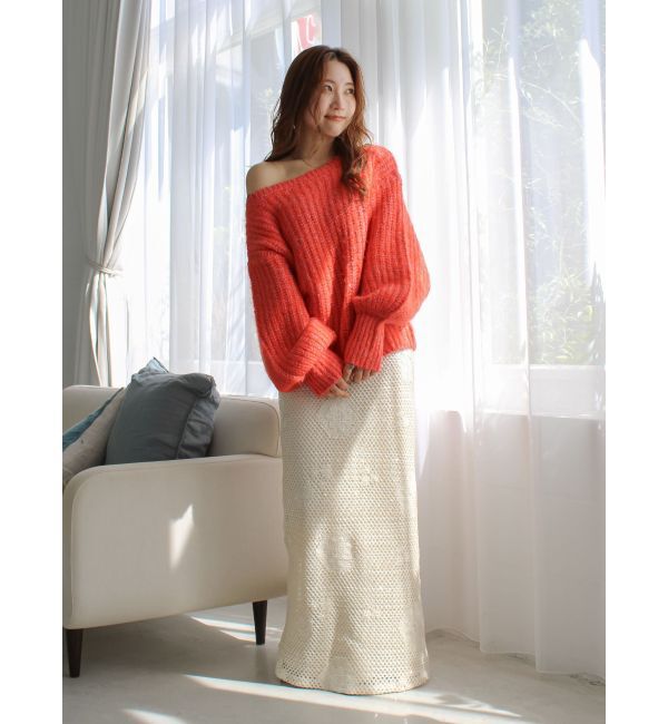 Ungrid「透かし編みスパンコールレイヤードスカート」|スカート|