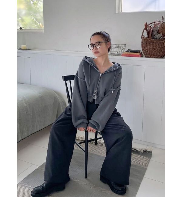 Ungrid「ダブルジップピグメントショートパーカー」|パーカー|