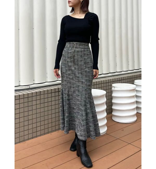 LAGUNAMOON「カットツイードフロントZIPスカート」|スカート|