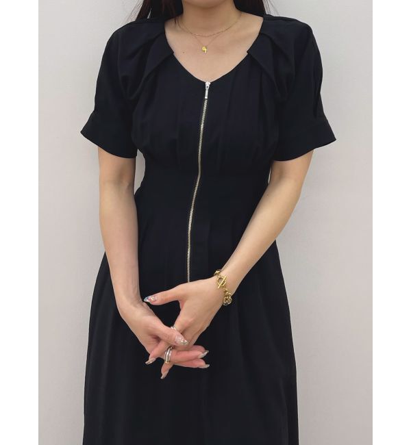 LAGUNAMOON「フロントZIPウエストタックワンピース」|ワンピース|ブラック