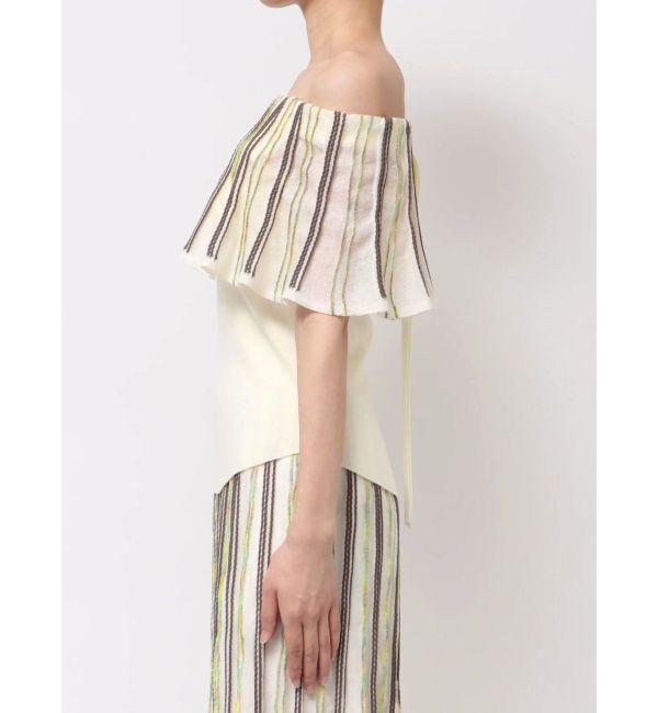 LAGUNAMOON「MIXストライプオフショルニットトップス」|ニット・セーター|