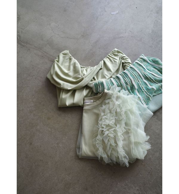 LAGUNAMOON「MIXストライプオフショルニットトップス」|ニット・セーター|