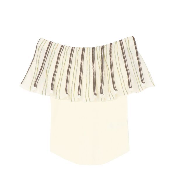 LAGUNAMOON「MIXストライプオフショルニットトップス」|ニット・セーター|