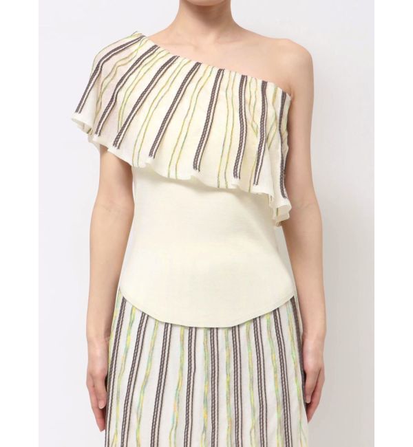 LAGUNAMOON「MIXストライプオフショルニットトップス」|ニット・セーター|