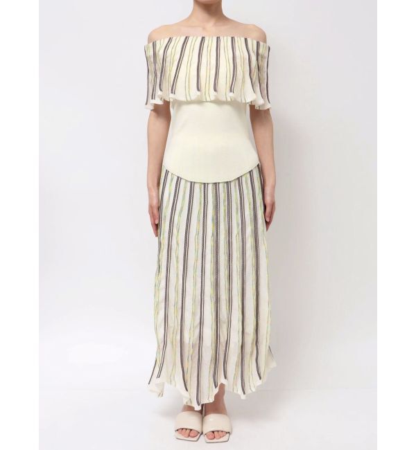 LAGUNAMOON「MIXストライプオフショルニットトップス」|ニット・セーター|