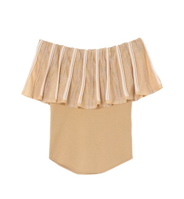 LAGUNAMOON「MIXストライプオフショルニットトップス」|ニット・セーター|オレンジ