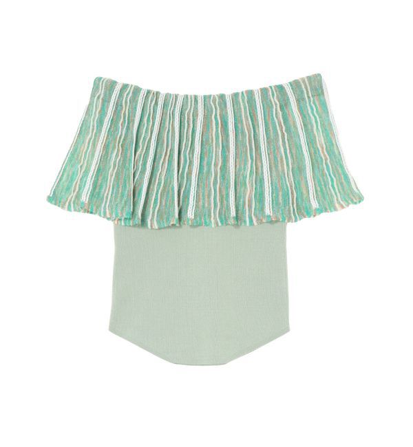 LAGUNAMOON「MIXストライプオフショルニットトップス」|ニット・セーター|グリーン