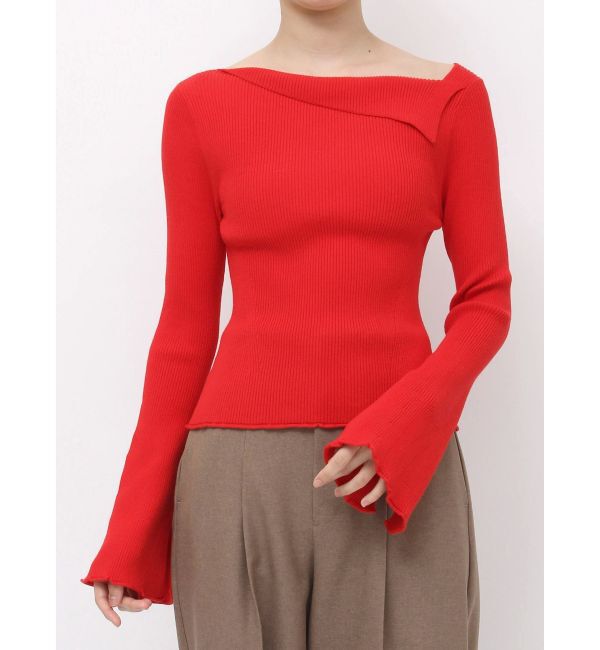 LAGUNAMOON「アシンメトリーラペルリブニットプルオーバー」|ニット・セーター|