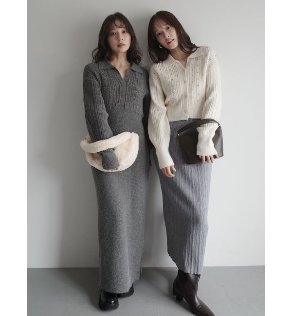 LAGUNAMOON「ビジューカーデニットプルオーバー」|カーディガン|