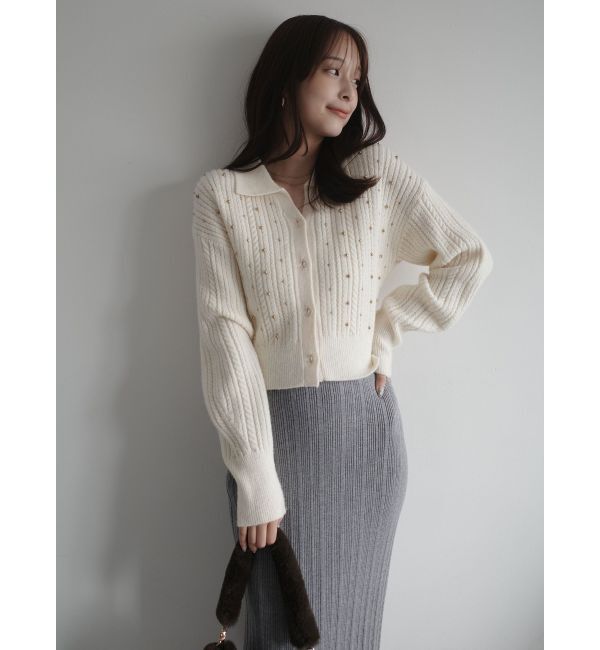 LAGUNAMOON「ビジューカーデニットプルオーバー」|カーディガン|