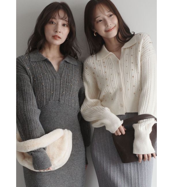 LAGUNAMOON「ビジューカーデニットプルオーバー」|カーディガン|