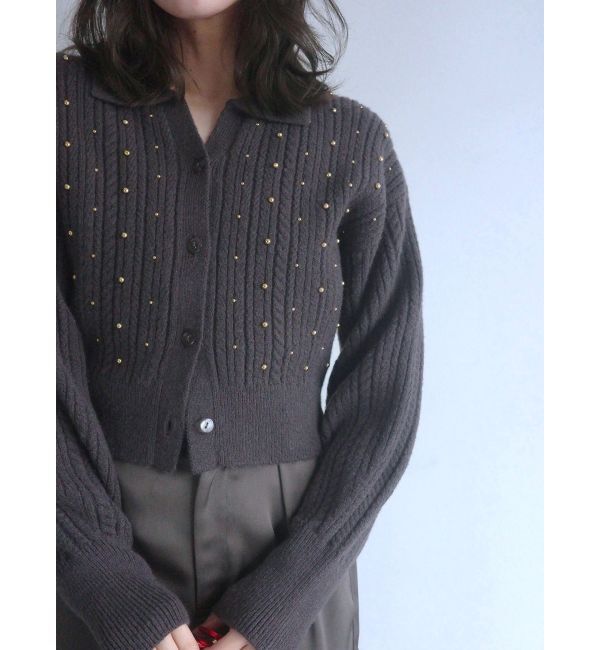 LAGUNAMOON「ビジューカーデニットプルオーバー」|カーディガン|チャコールグレー