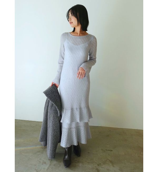 LAGUNAMOON「ニッティングパターンヘムフリルニットワンピース」|ワンピース|