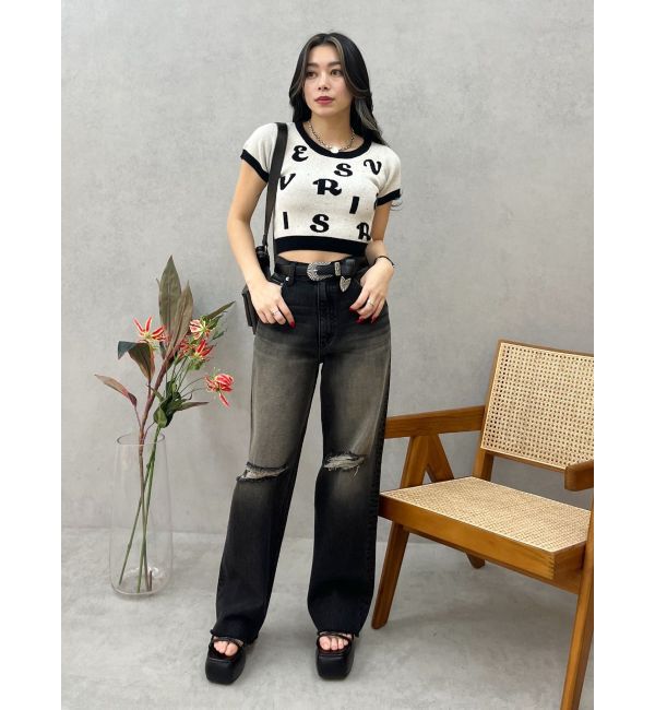 EVRIS「ダメージワイドヴィンテージライクデニムパンツ」|デニム|