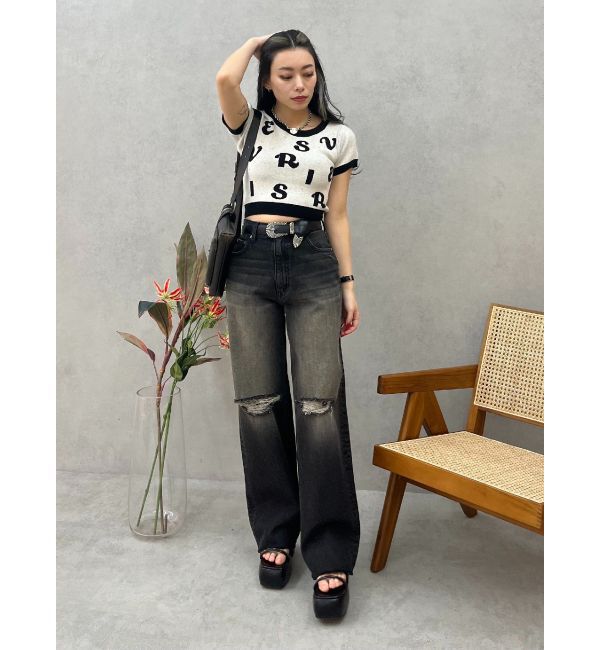 EVRIS「ダメージワイドヴィンテージライクデニムパンツ」|デニム|