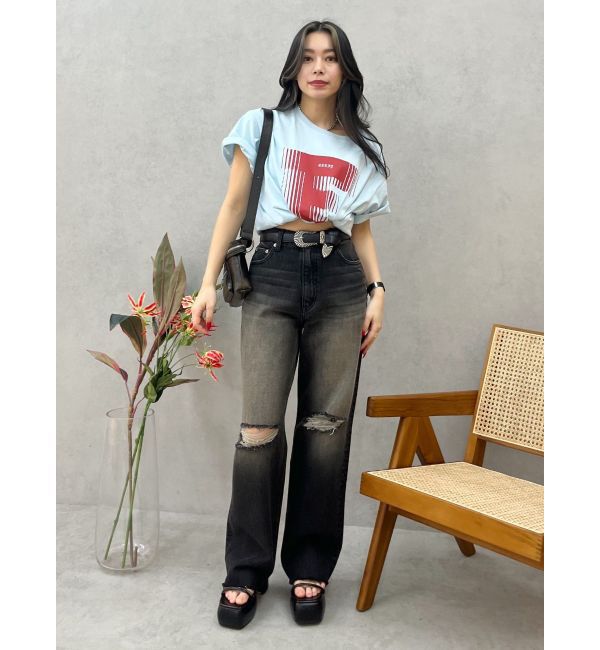 EVRIS「ダメージワイドヴィンテージライクデニムパンツ」|デニム|