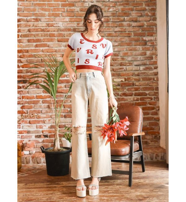 EVRIS「ダメージワイドヴィンテージライクデニムパンツ」|デニム|