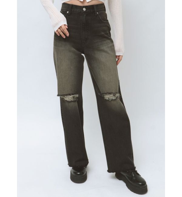 EVRIS「ダメージワイドヴィンテージライクデニムパンツ」|デニム|