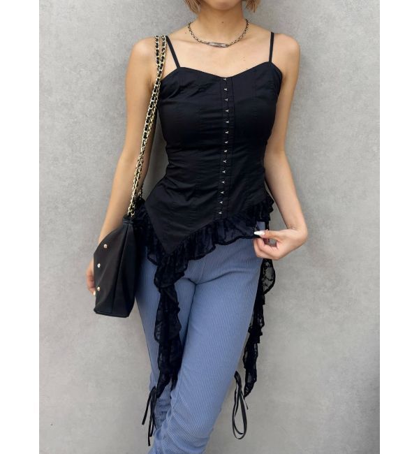 EVRIS「レースフリルキャミソール」|キャミソール|ブラック