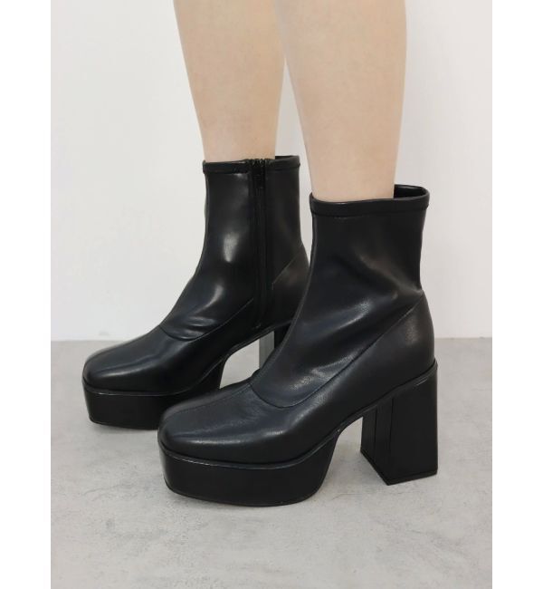EVRIS「スリムチャンキーブーツ」|ショートブーツ|ブラック