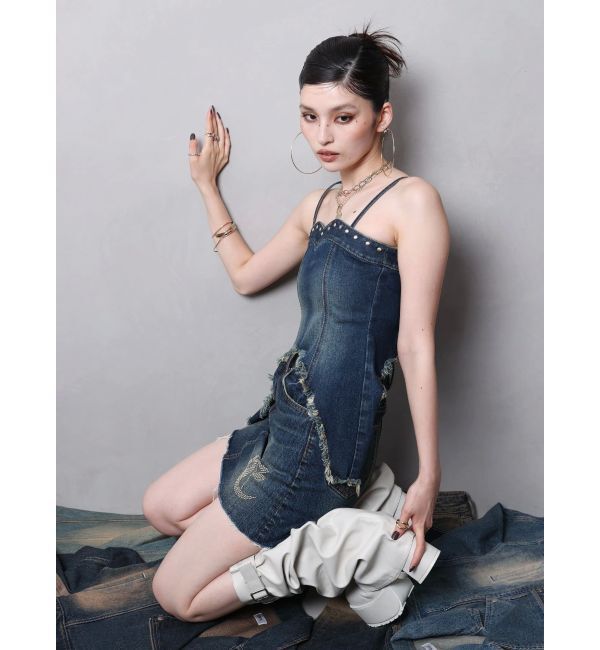 EVRIS「ワンポイントスタッズデニムミニスカート【セットアップ着用可能】」|スカート|