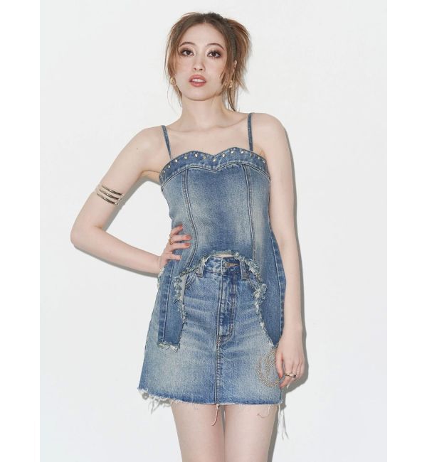 EVRIS「ワンポイントスタッズデニムミニスカート【セットアップ着用可能】」|スカート|