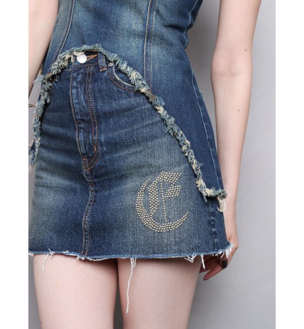 EVRIS「ワンポイントスタッズデニムミニスカート【セットアップ着用可能】」|スカート|インディゴ