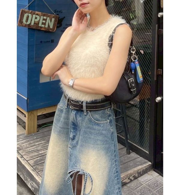 EVRIS「ファンシーヤーンノースリニットトップス」|タンクトップ|