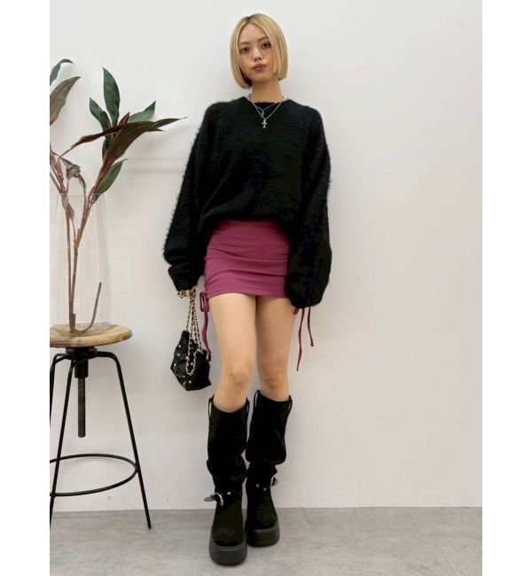 EVRIS「サイドギャザースウェットミニスカート【セットアップ着用可能】」|スカート|