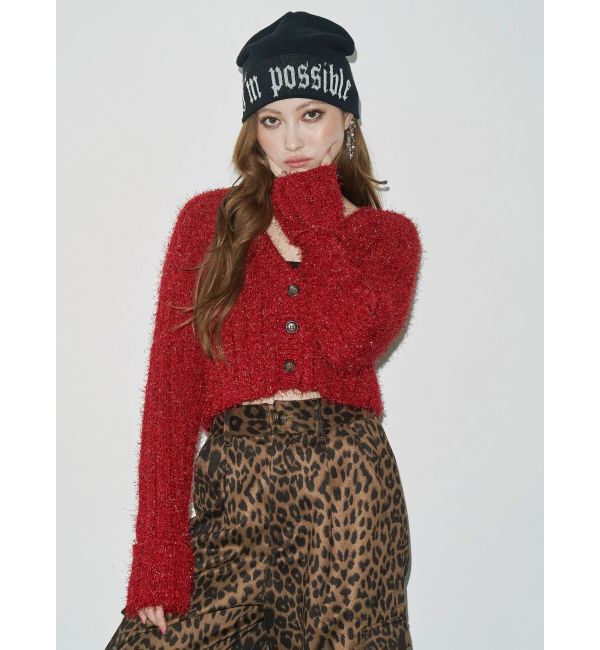 EVRIS「フェザーラメニットショートカーディガン」|カーディガン|