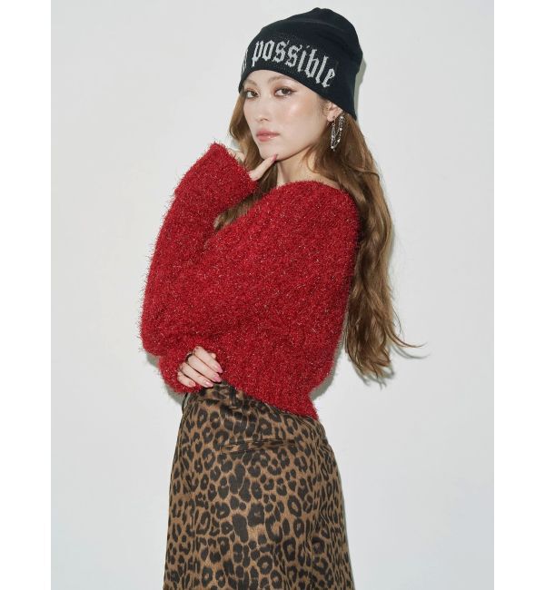 EVRIS「フェザーラメニットショートカーディガン」|カーディガン|