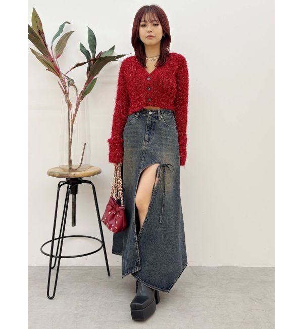 EVRIS「フェザーラメニットショートカーディガン」|カーディガン|