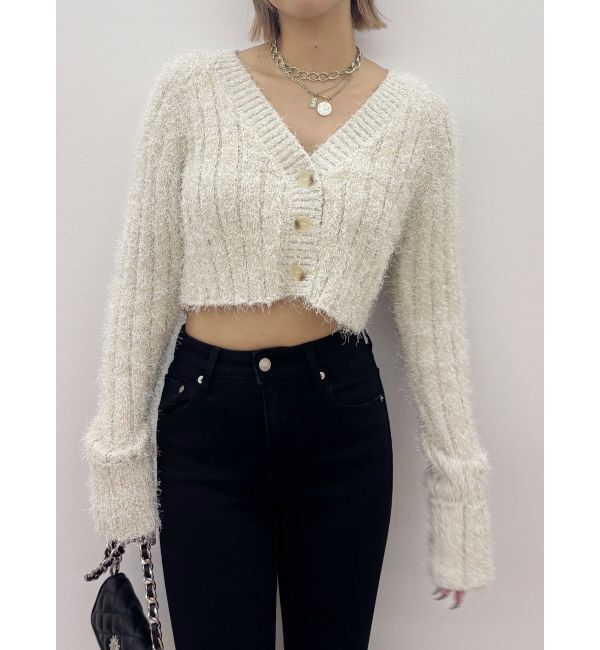 EVRIS「フェザーラメニットショートカーディガン」|カーディガン|