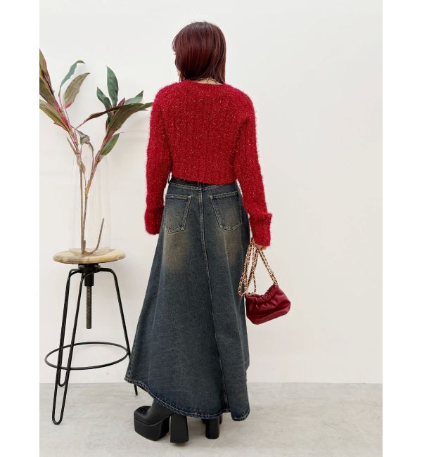 EVRIS「フェザーラメニットショートカーディガン」|カーディガン|