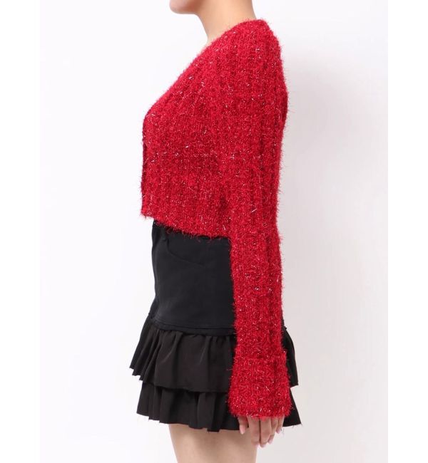 EVRIS「フェザーラメニットショートカーディガン」|カーディガン|