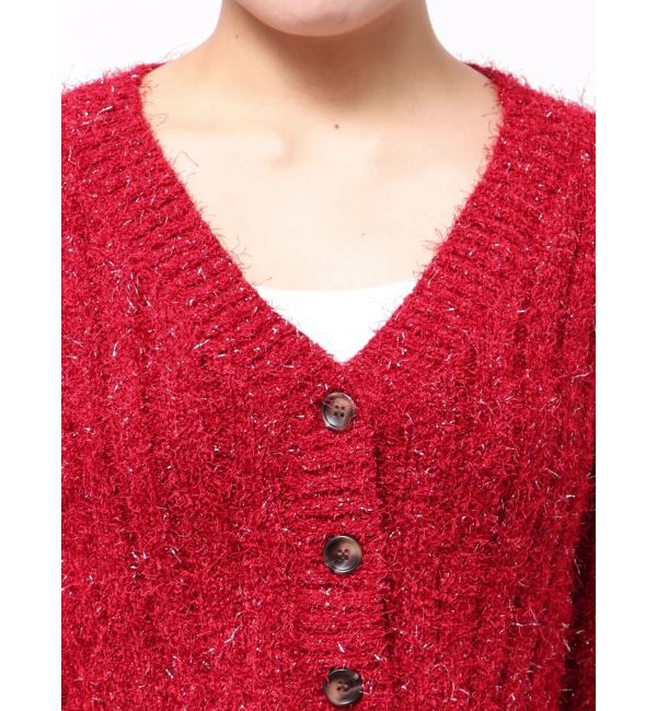 EVRIS「フェザーラメニットショートカーディガン」|カーディガン|