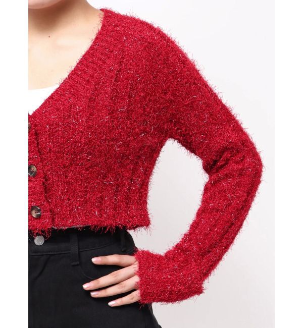 EVRIS「フェザーラメニットショートカーディガン」|カーディガン|