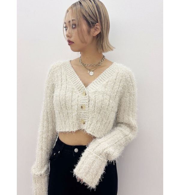 EVRIS「フェザーラメニットショートカーディガン」|カーディガン|