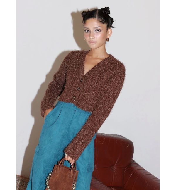 EVRIS「フェザーラメニットショートカーディガン」|カーディガン|