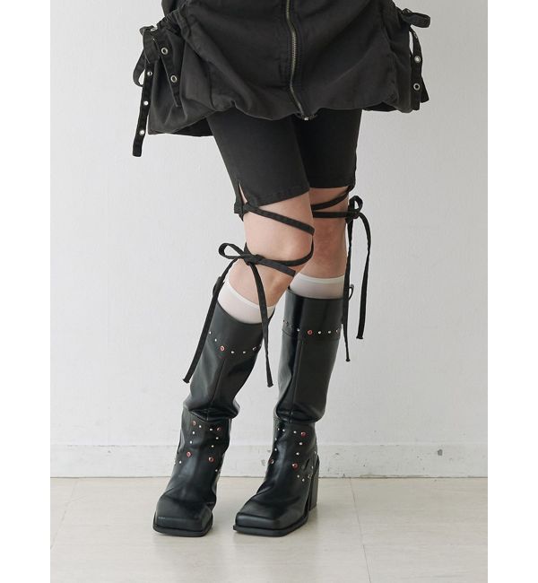 jouetie「ストレッチデニムバイカーパンツ」|デニム|ブラック