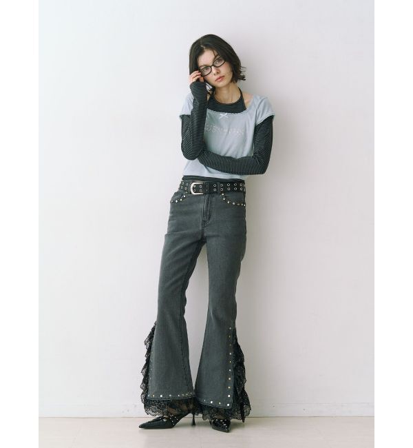 jouetie「レースドッキングスタッズフレアデニム」|デニム|