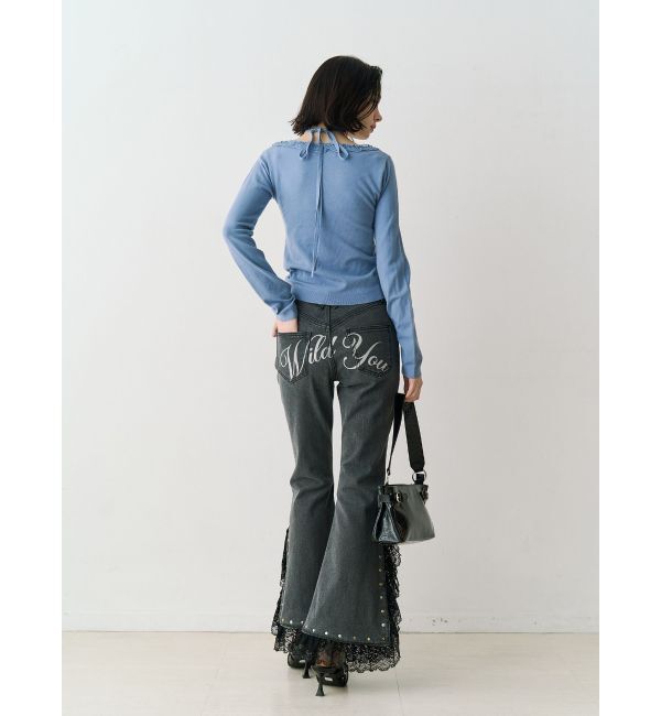 jouetie「レースドッキングスタッズフレアデニム」|デニム|