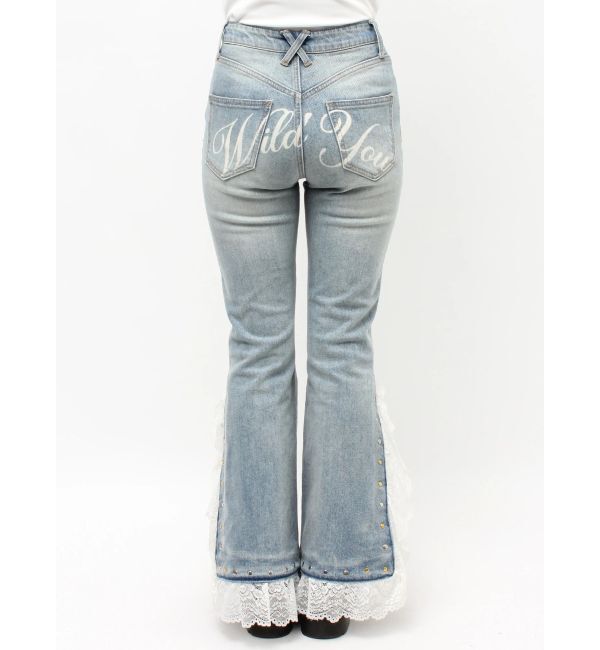 jouetie「レースドッキングスタッズフレアデニム」|デニム|